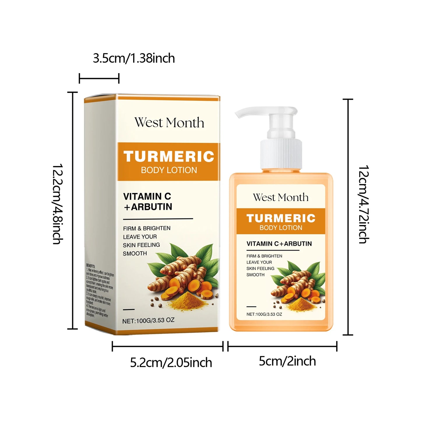 100g Turmeric Body Skin Lotion Glowing Moisturizing Anti-aging Fast Absorbed Non-greasy