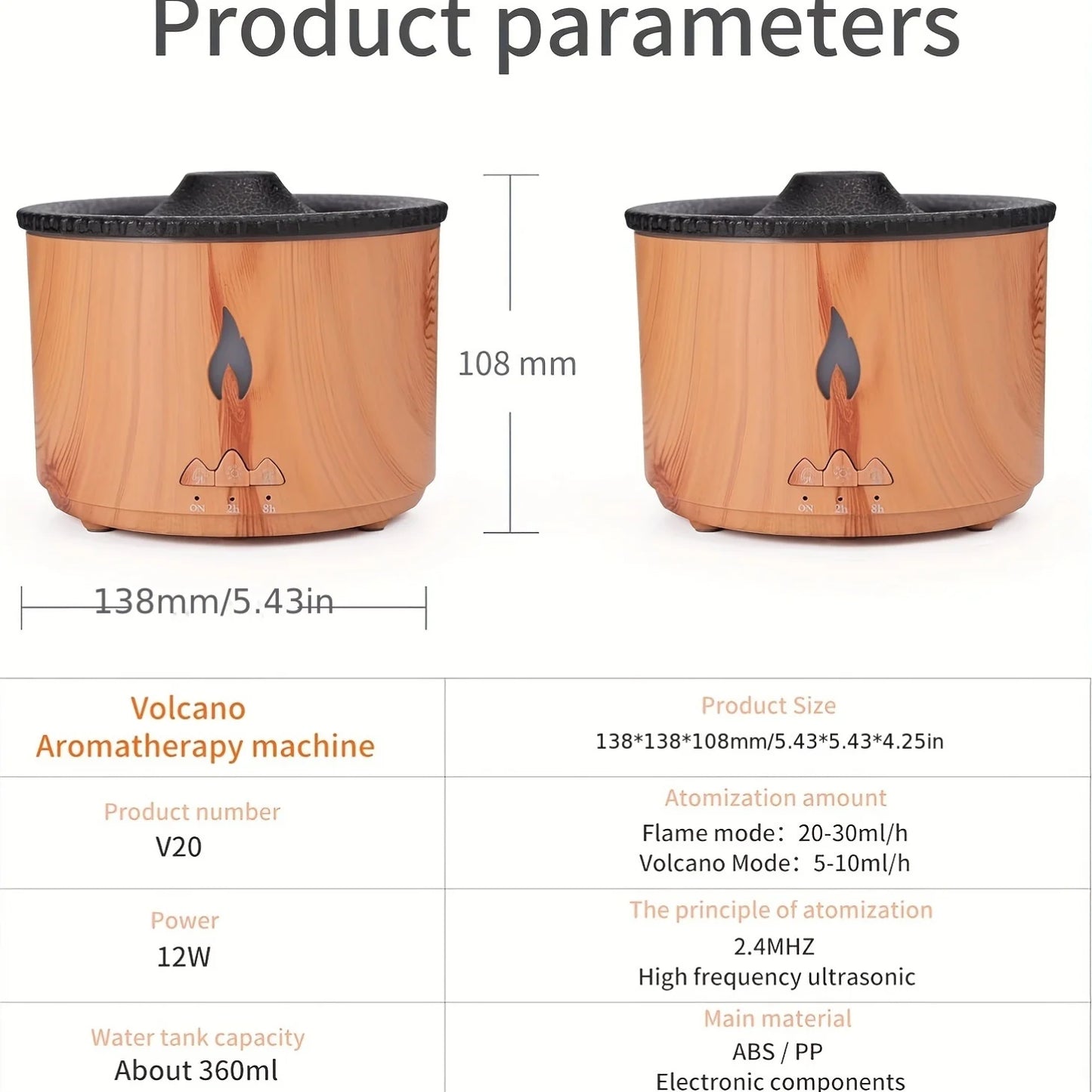 Volcano Flame Diffusers Cool Mist Humidifier for Home  Essential Oil Tray Quiet Electronics