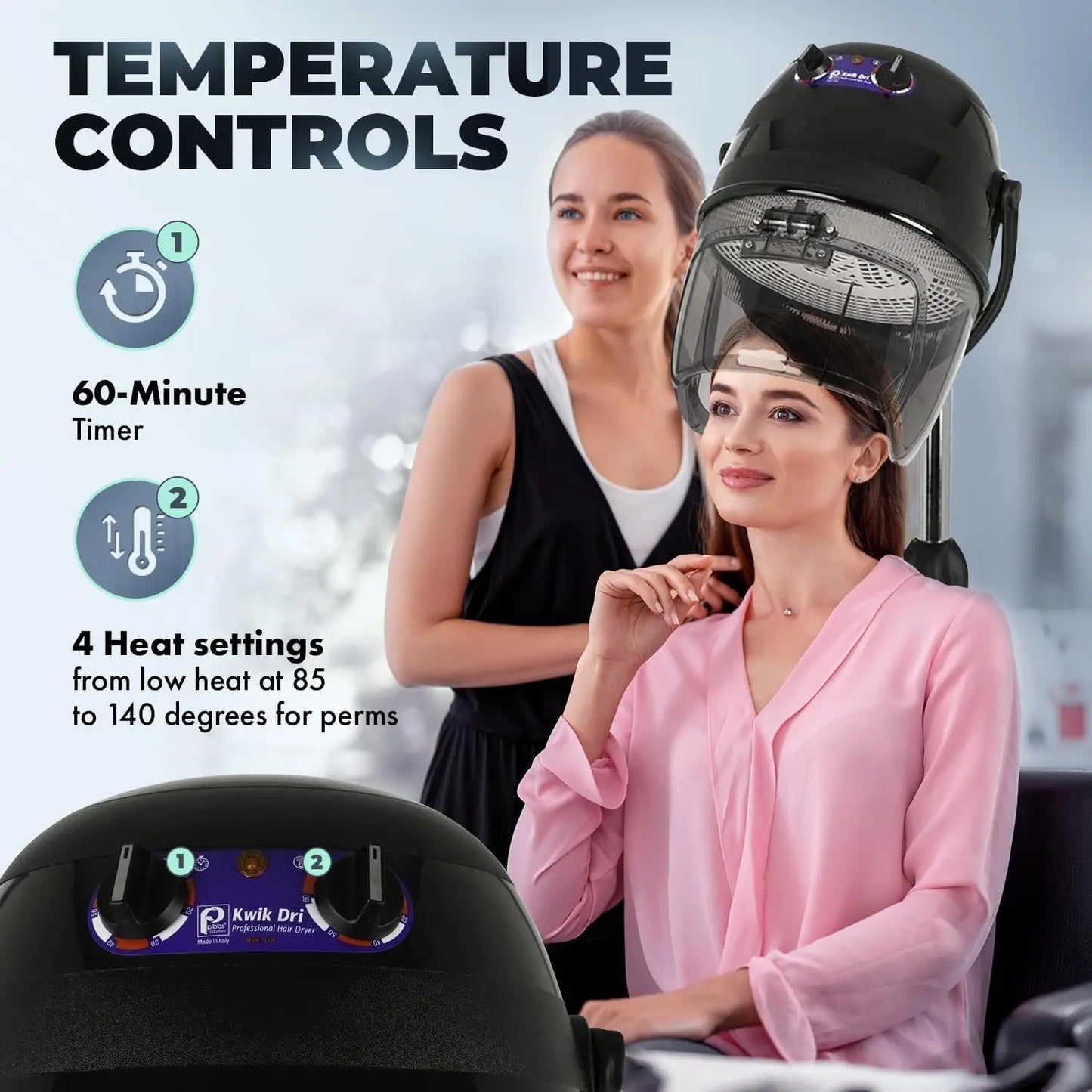 1100W Professional Salon Hair Dryer with Timer, Temp Control, Adjustable Height & Head, Rolling Caster Base