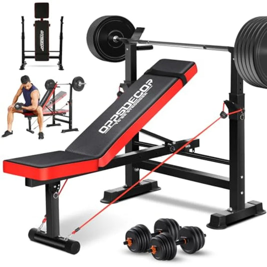 660lbs 6 in 1 Weight Bench Set with Squat Rack Workout Bench with Leg Extension