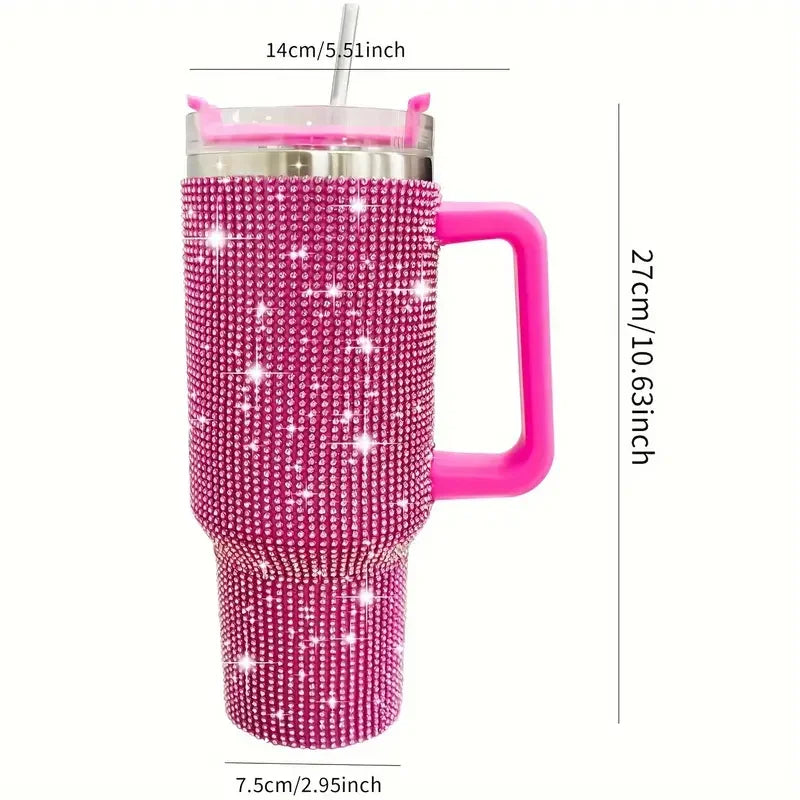 Sparkling Studded Tumbler With Lid, 40oz Stainless Steel Insulated Water Bottle