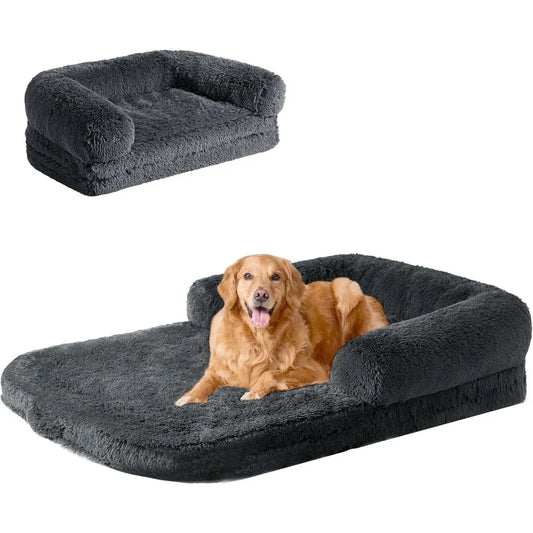 Foldable XXL, Faux Fur Fluffy Dog Bed for Extra Large Dogs,