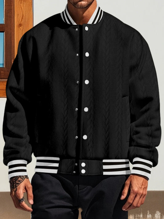 Men s Classic Bomber Jacket with Ribbed Cuffs and Hem Casual