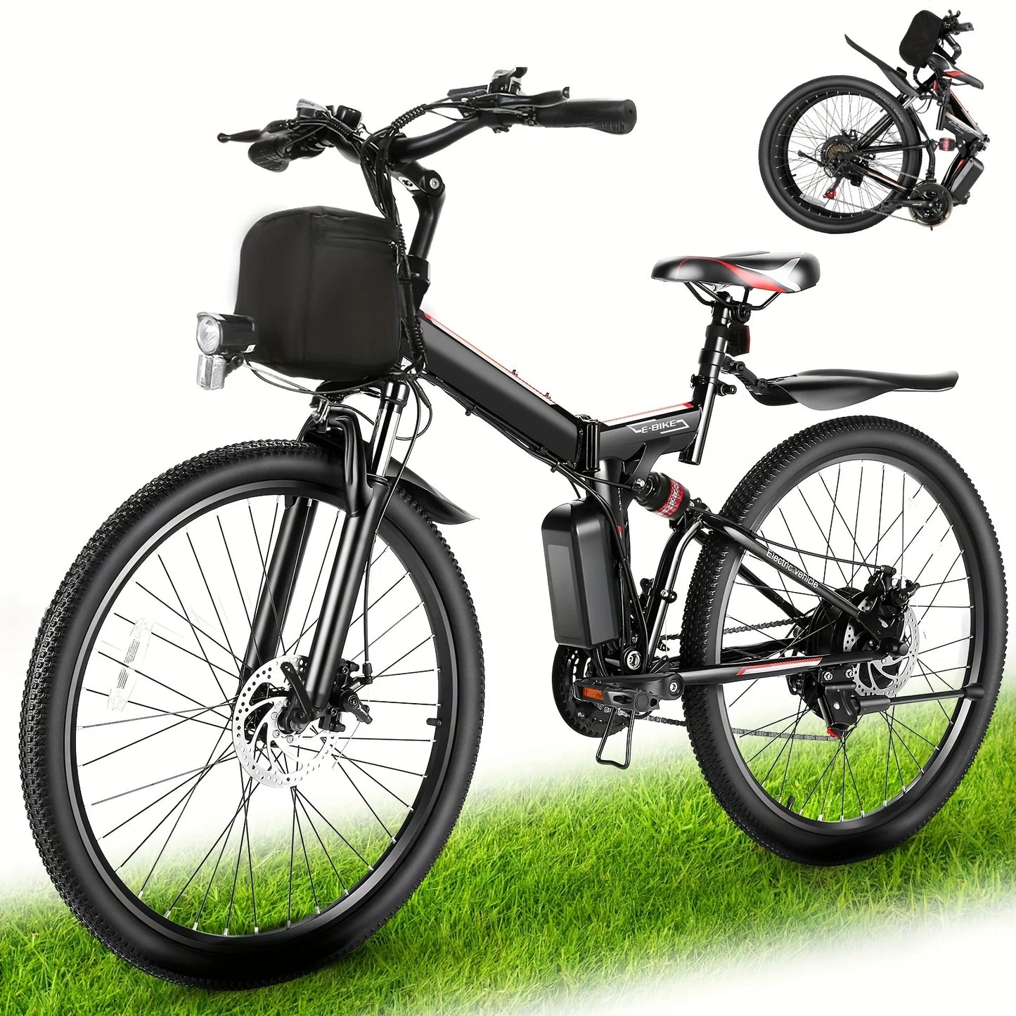 26" Folding Electric Bike for Adults, with 500W Motor,48V 20MPH  Up to 50Miles Range, Cruise Control