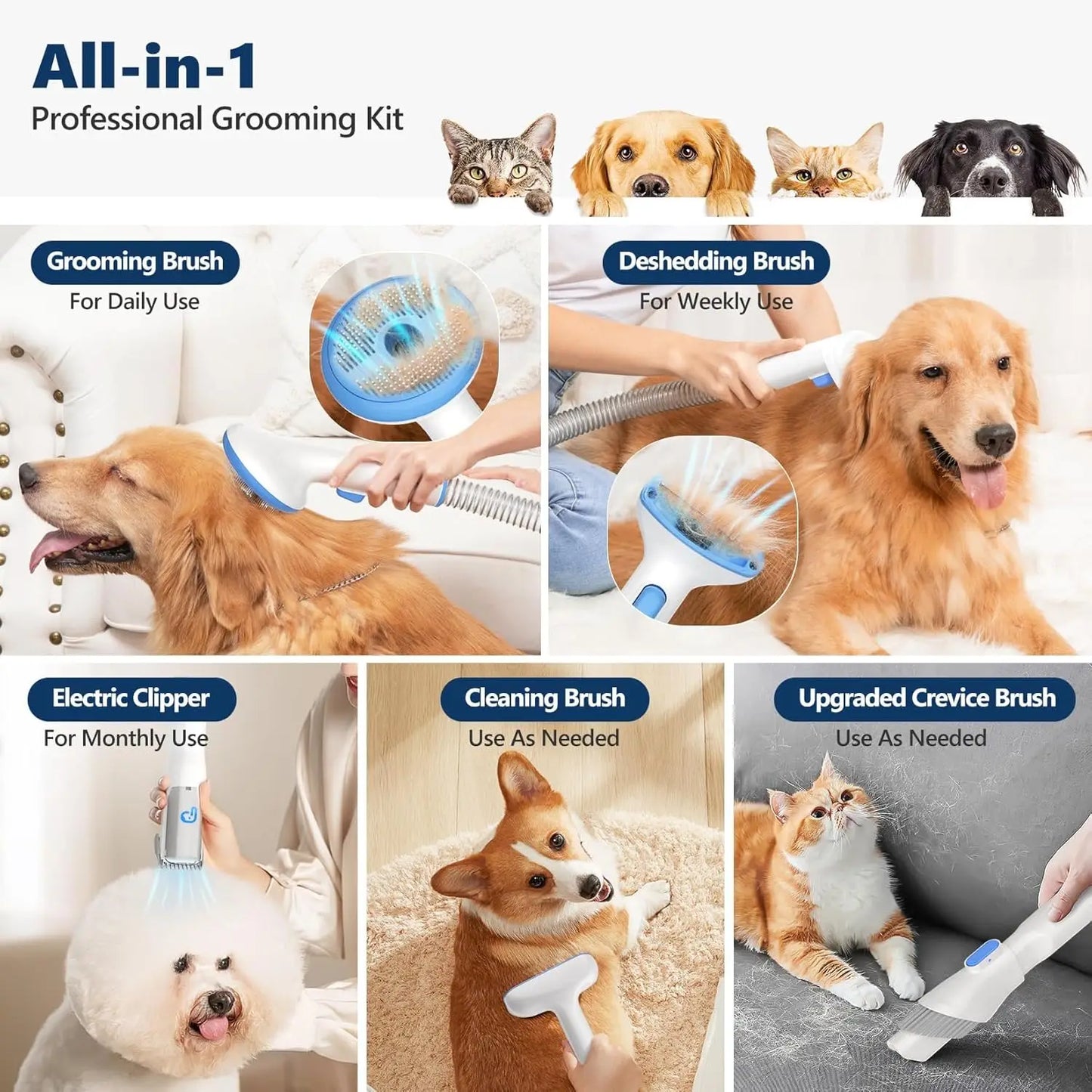 Pet Grooming Vacuum Kit 5-in-1 Pet Grooming Kit