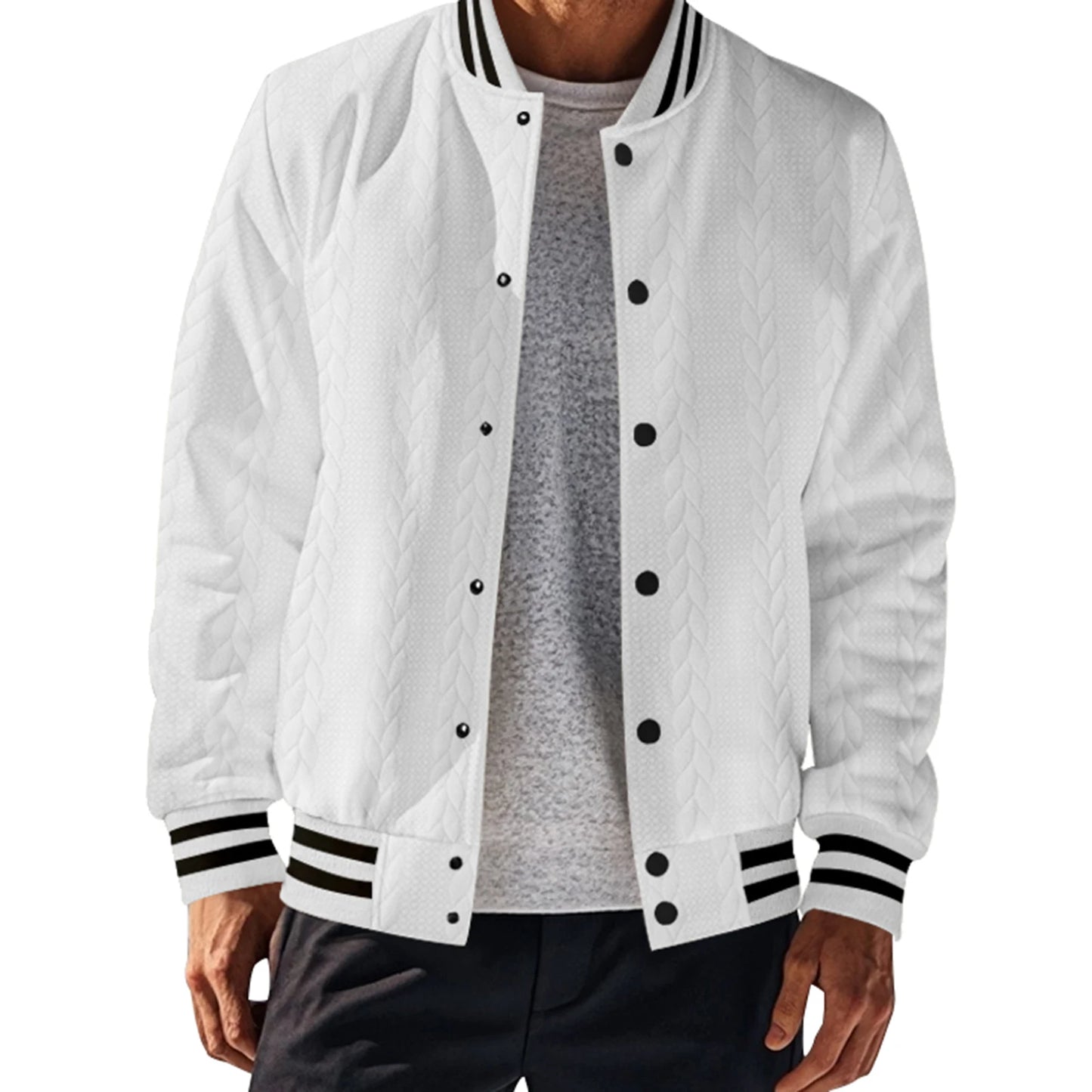 Men s Classic Bomber Jacket with Ribbed Cuffs and Hem Casual