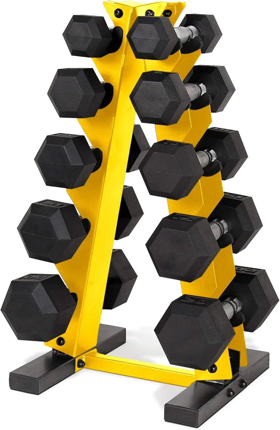 150 LB Coated Hex Dumbbell Weight Set with Vertical Rack