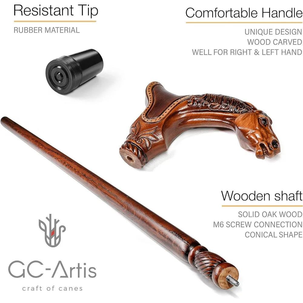 Horse Head Handle Carved Walking Cane Unique Designer