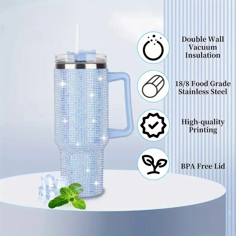 Sparkling Studded Tumbler With Lid, 40oz Stainless Steel Insulated Water Bottle