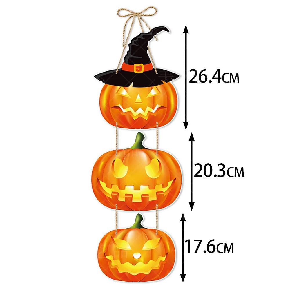 Halloween Hanging Sign Festive Pumpkin Bat and Skull Designs f