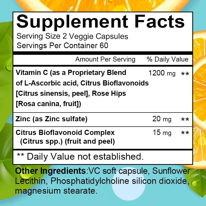 Vitamin C + Zinc Capsules - Immune System Booster Antioxidant