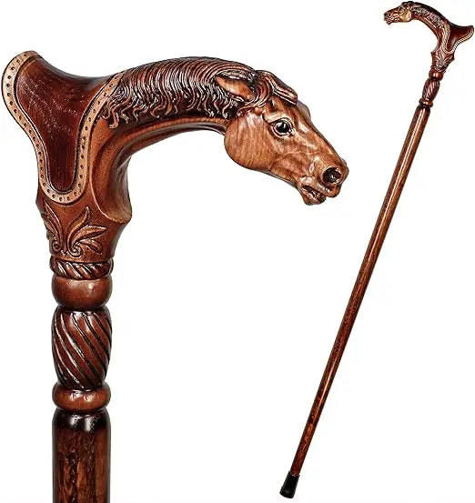 Horse Head Handle Carved Walking Cane Unique Designer