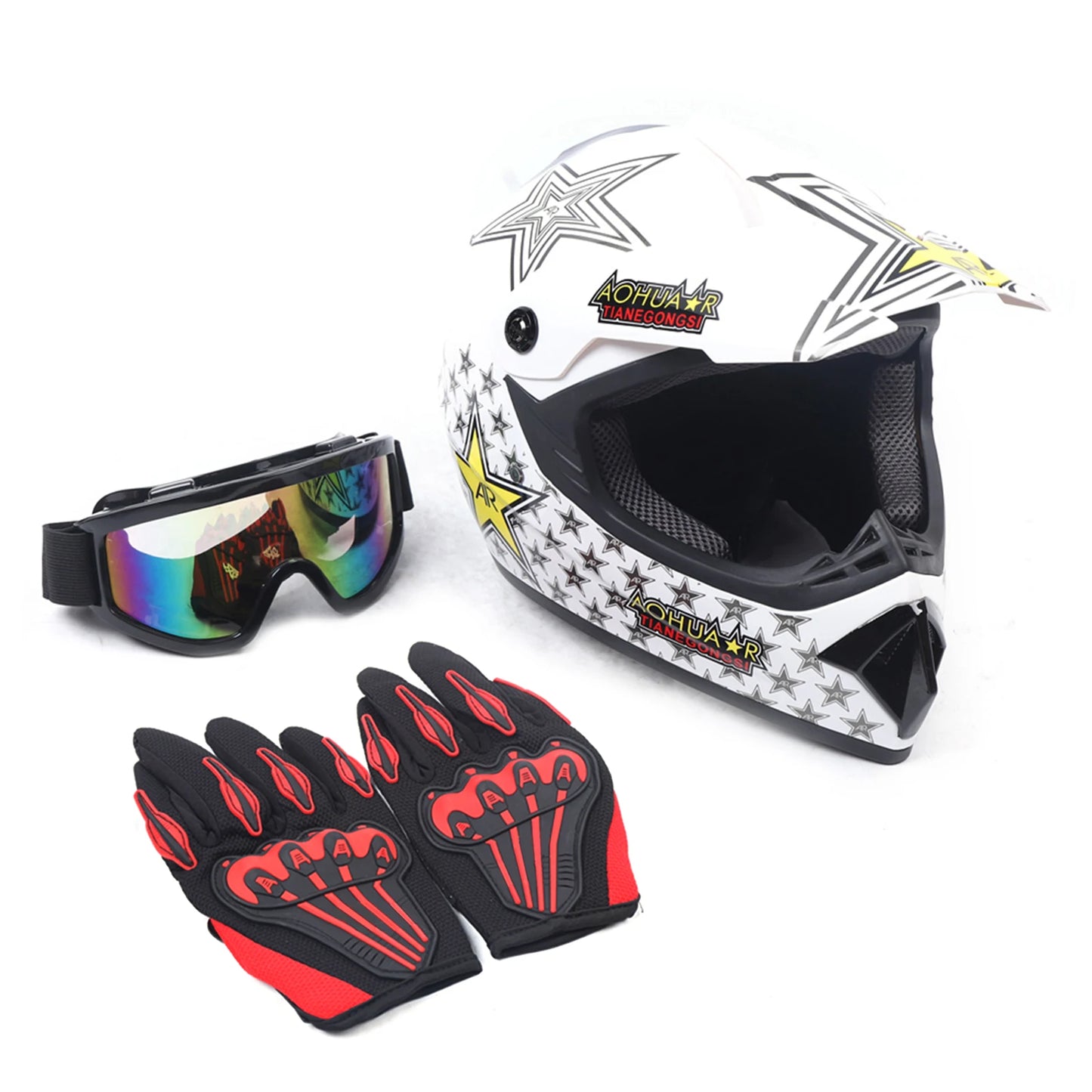 L Size Motorcycle Helmet Set DOT Standard Adult Full Face Helmet with Goggle & Gloves