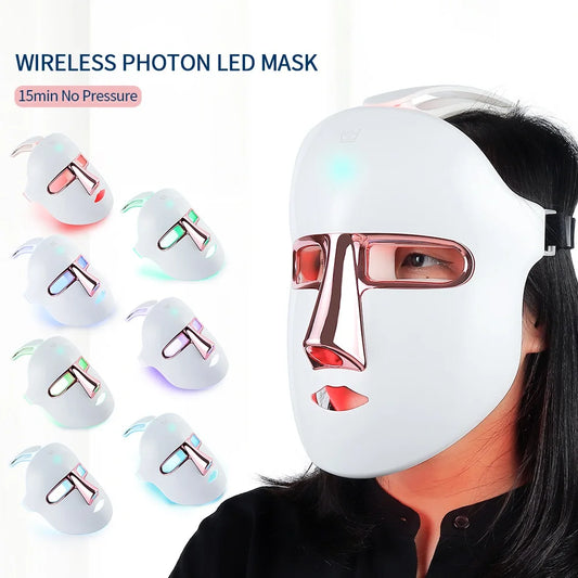 Wireless LED Facial Mask 7 Colors Light Photon Therapy Face Beauty Mask