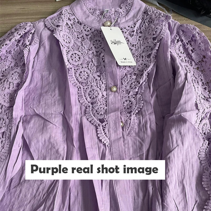 Shirt Women Blusas Mujer De Moda Office Lady Flower Blouse Spring Hollow Out Lace