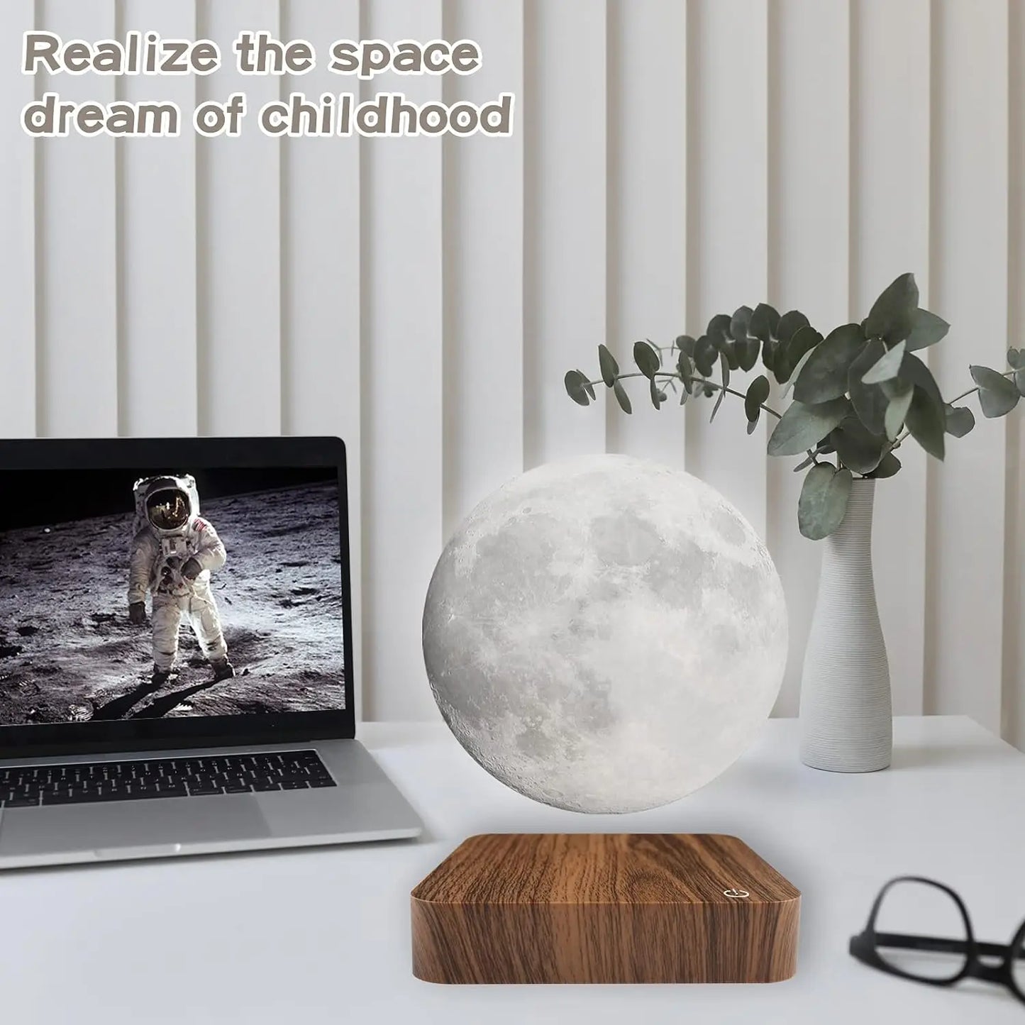 Magnetic Floating Rotating Moon Lamp with Wooden Base, 3 Color