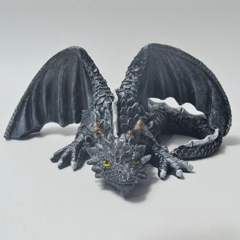 Black Dragon Resin Statue, Gothic Dragon Squat Decoration, Outdoor Garden Flower Bed Landscape