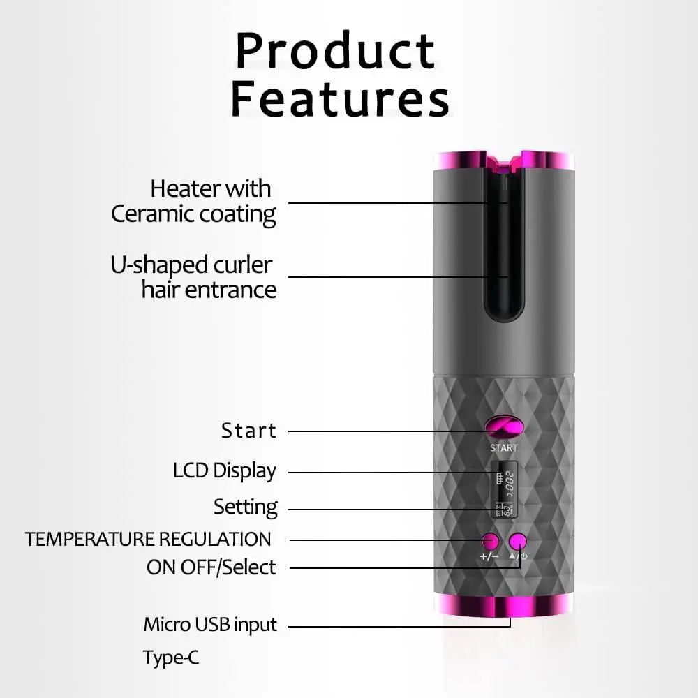 LED Display Temperature Unbound Cordless Hair Curler