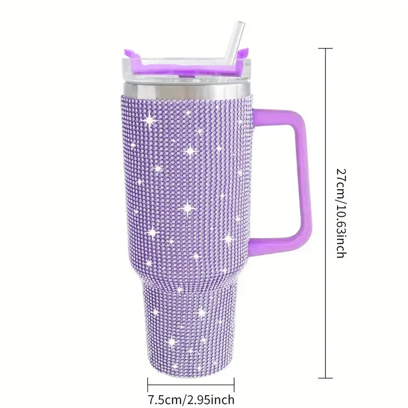 Sparkling Studded Tumbler With Lid, 40oz Stainless Steel Insulated Water Bottle