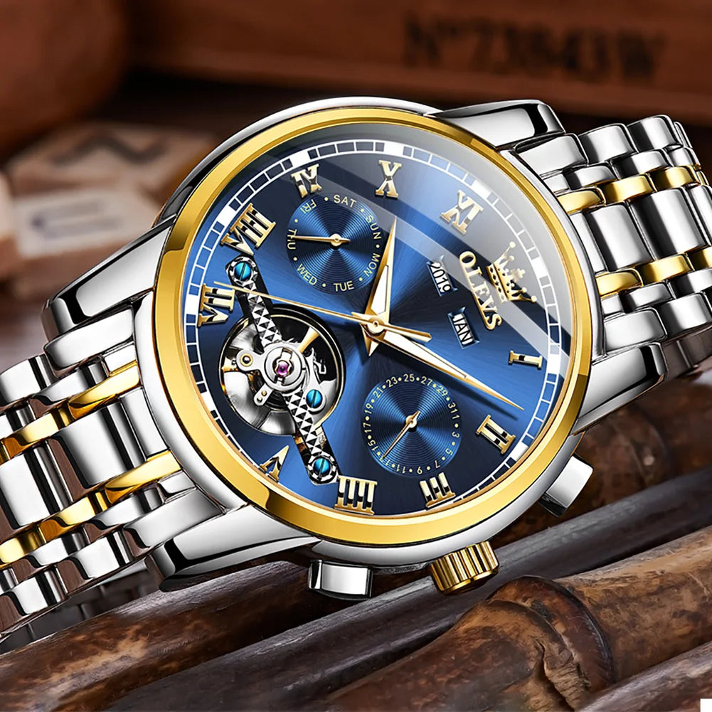Men's Watches Automatic Mechanical Business Wristwatch Waterproof Stainless Steel Strap