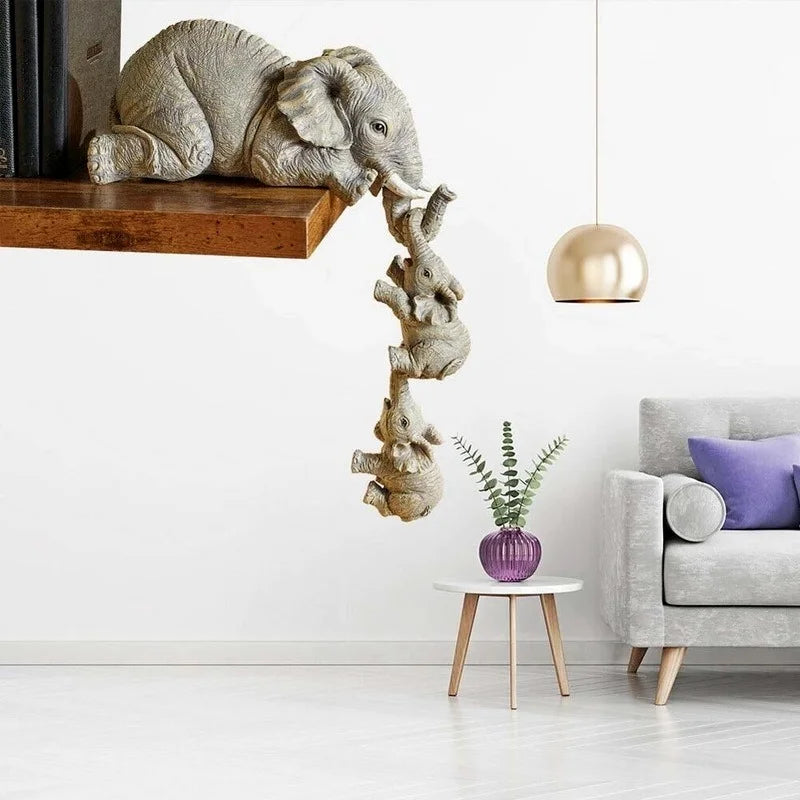 3pcs/Set Cute Elephant Figurines Elephant Holding Baby Decor