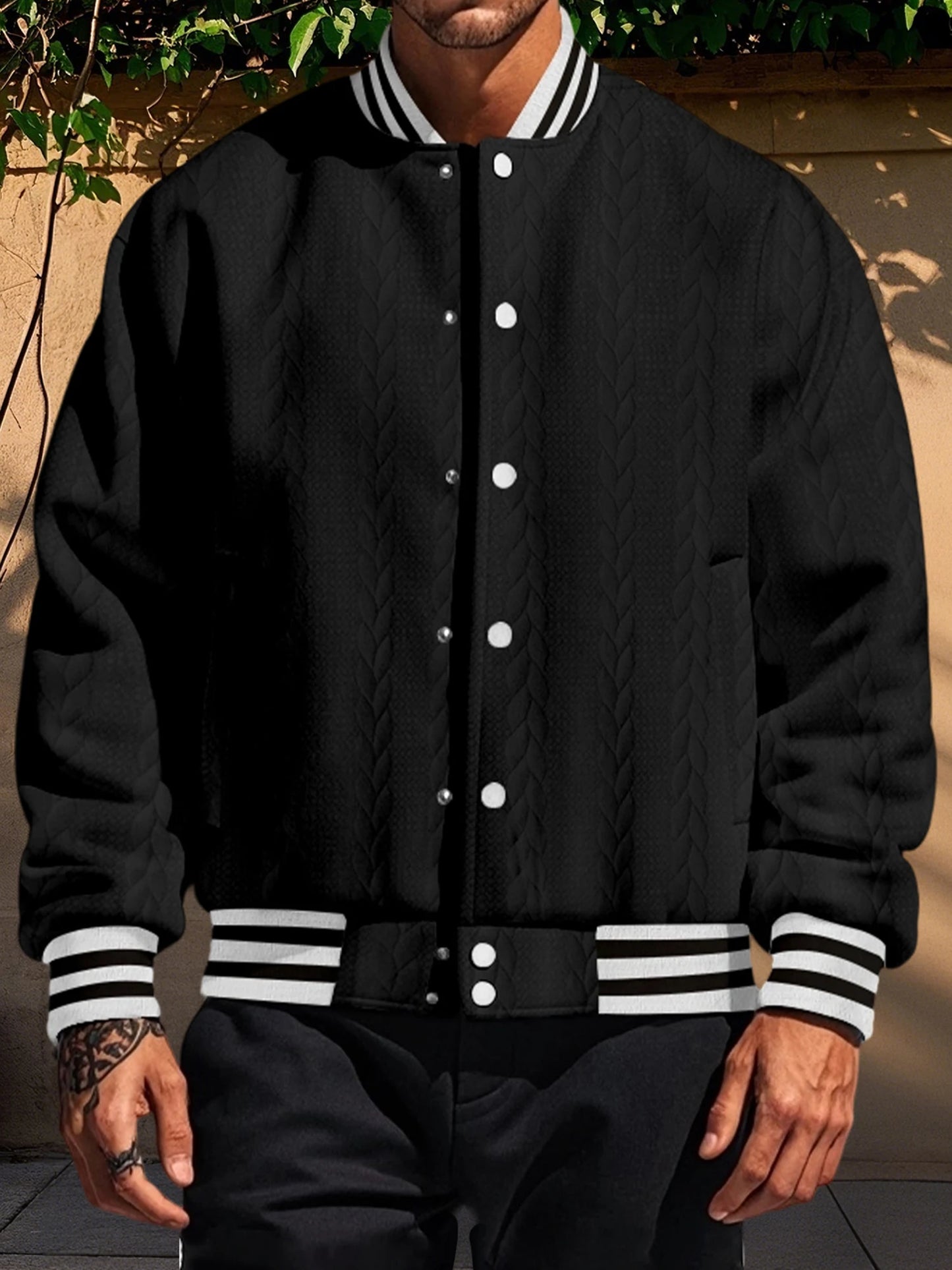 Men s Classic Bomber Jacket with Ribbed Cuffs and Hem Casual