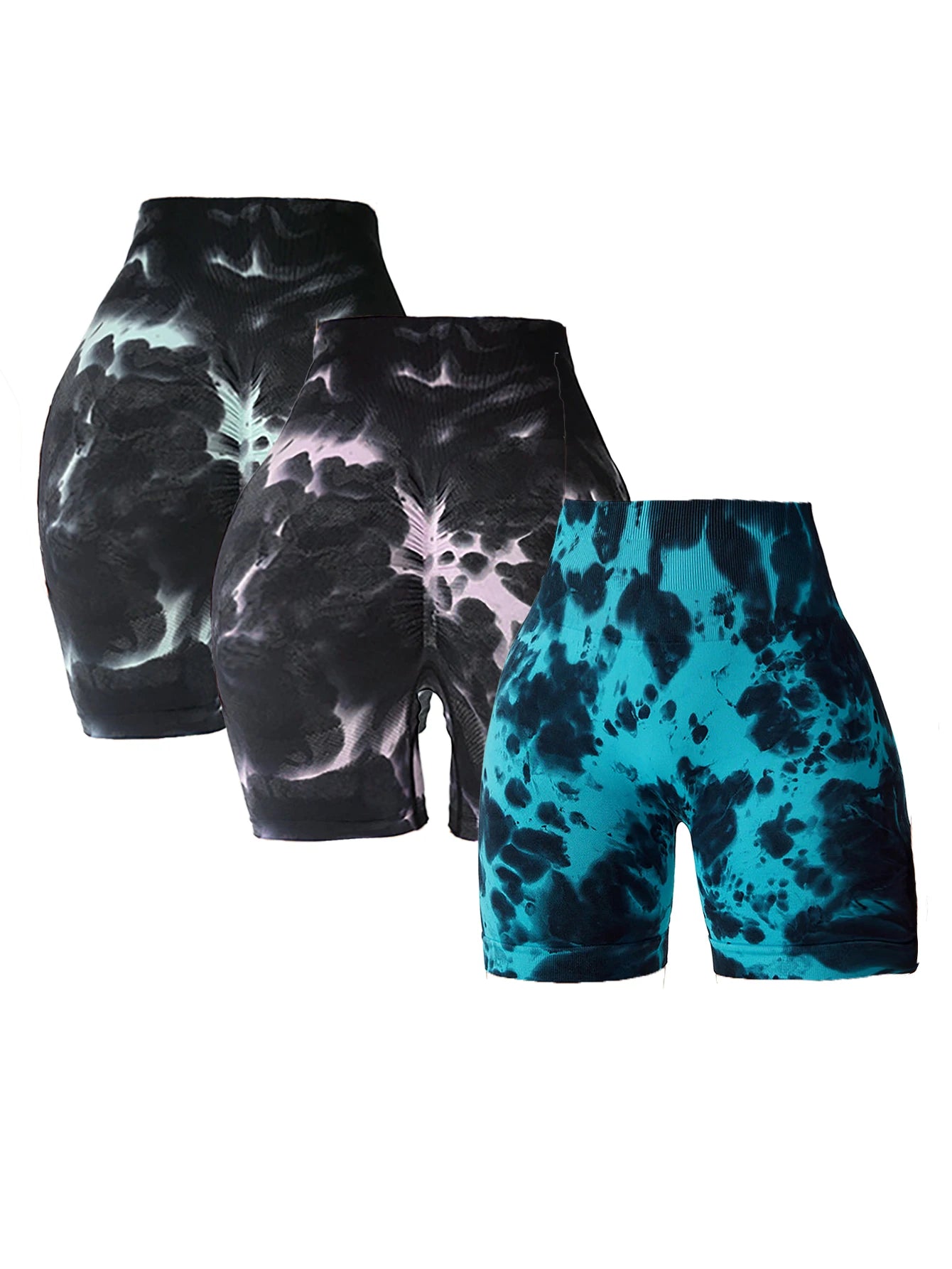 3 Pack Us Local Women's Tie-Dye Spring Summer Fitness Yoga Gym Shorts,
