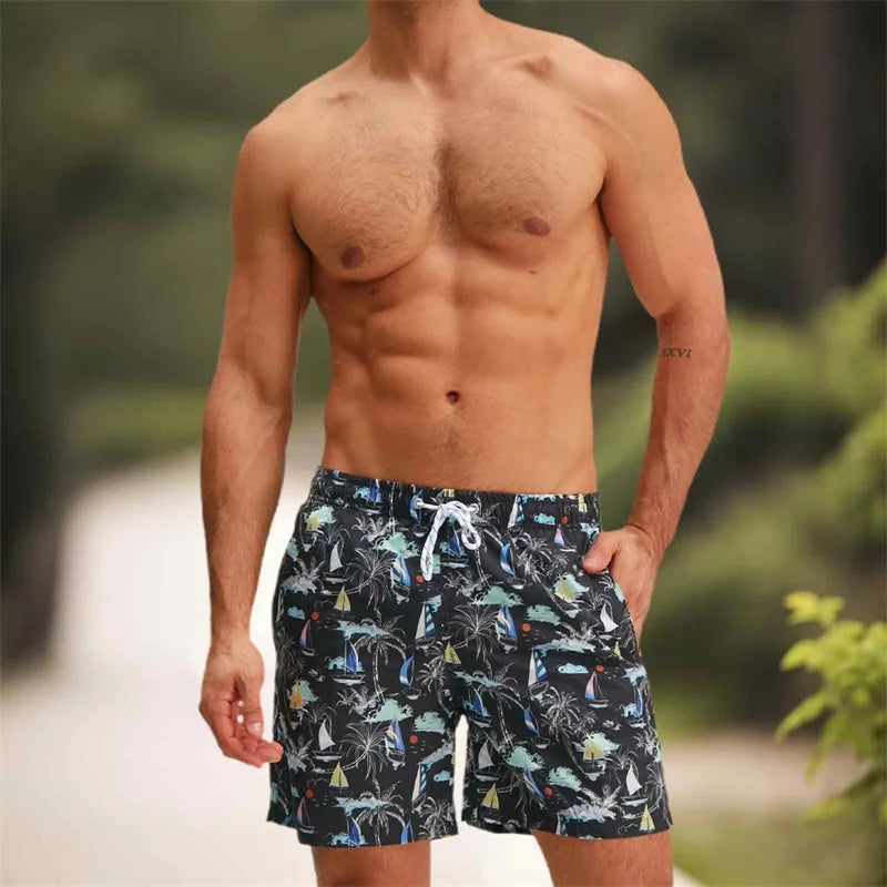 Men s Swim Trunks Quick Dry Beach Shorts with Drawstring Elastic Waistband