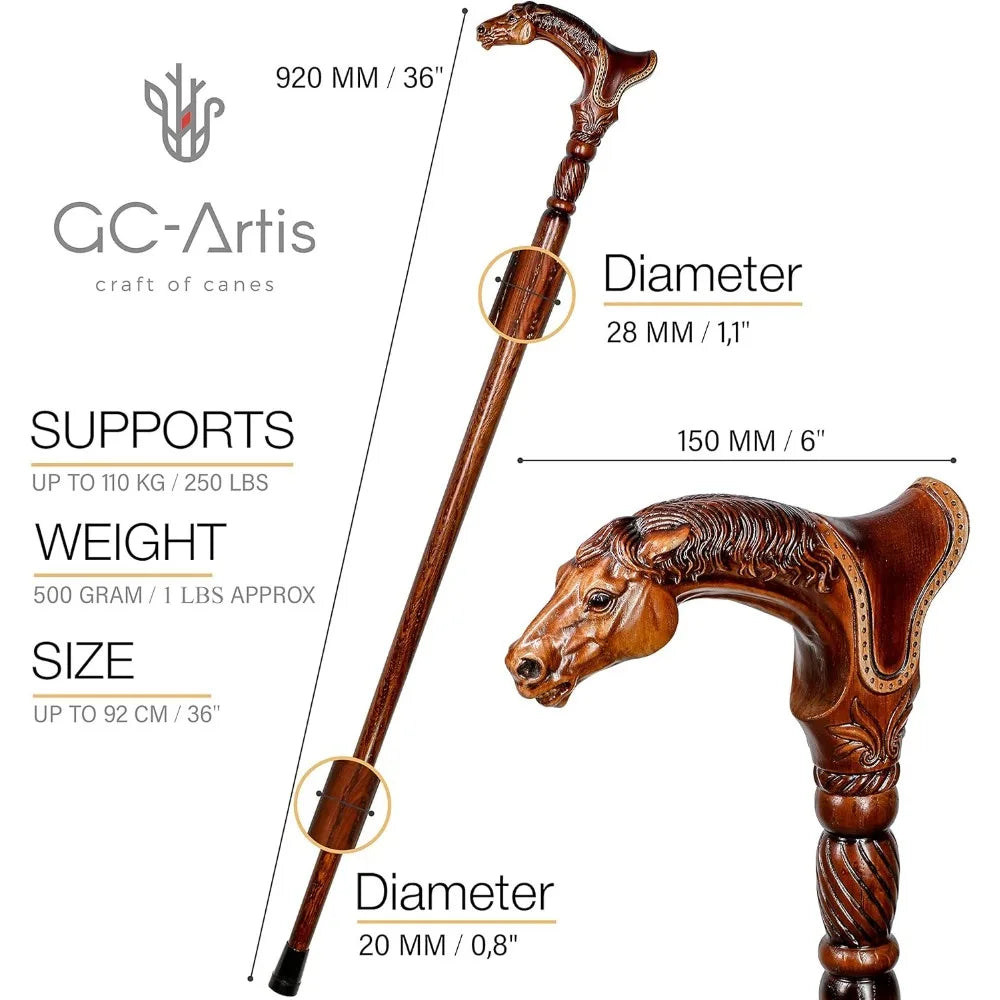 Horse Head Handle Carved Walking Cane Unique Designer