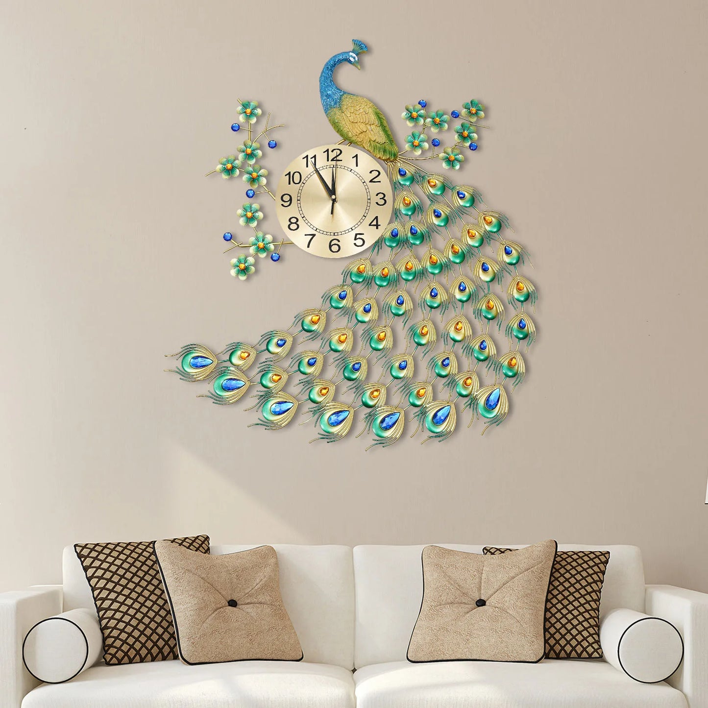 3D European Style Peacock Hanging Clock Wall-mounted Wall Clock Modern Decorative