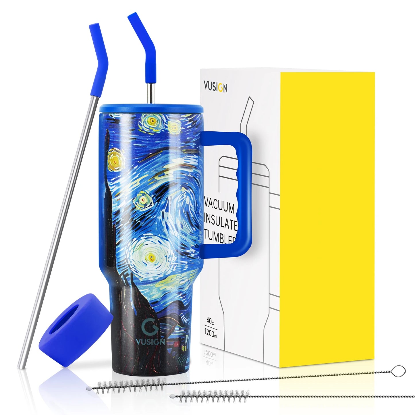 Stainless Steel Tumbler with Straw 40 fl oz,Starry Night