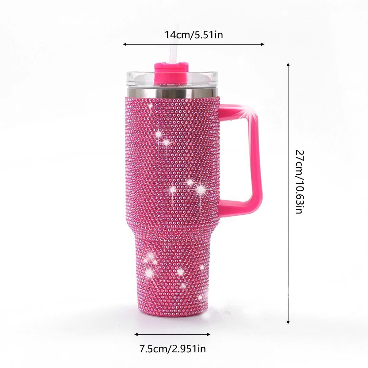 Sparkling Studded Tumbler With Lid, 40oz Stainless Steel Insulated Water Bottle