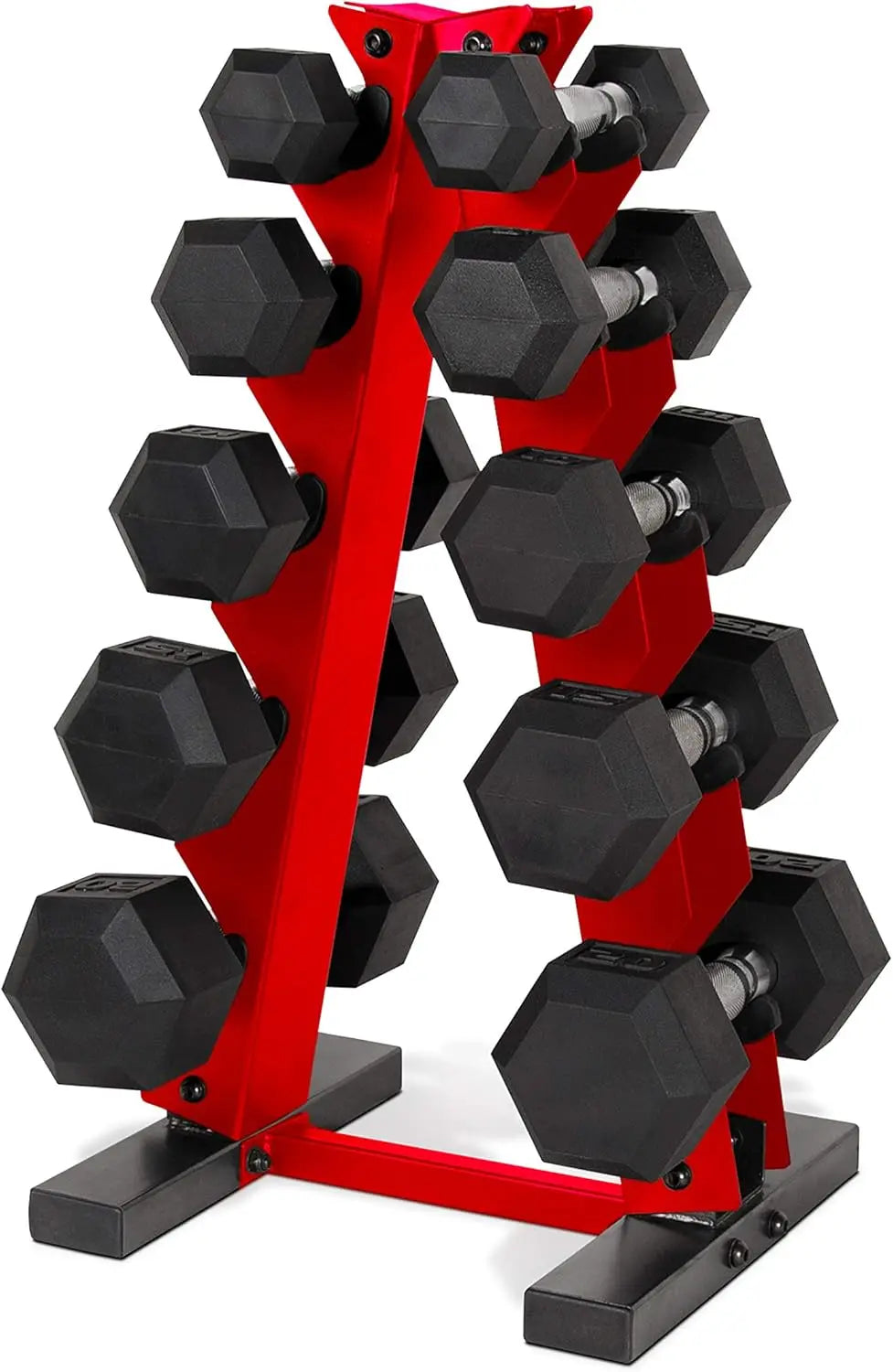 150 LB Coated Hex Dumbbell Weight Set with Vertical Rack