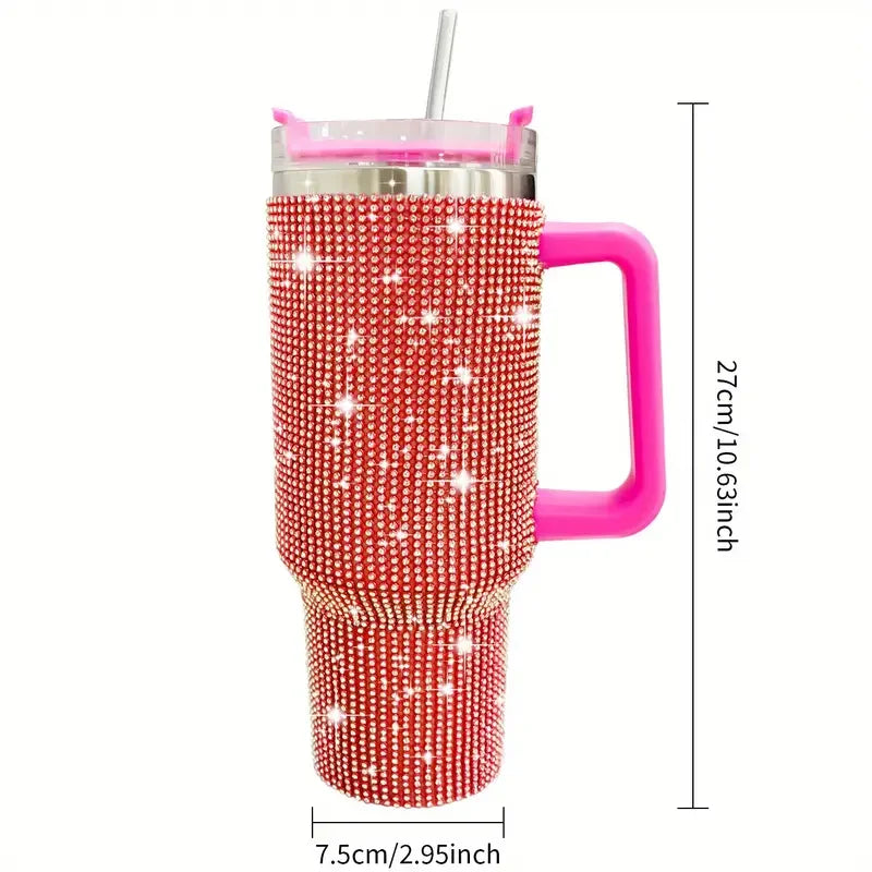 Sparkling Studded Tumbler With Lid, 40oz Stainless Steel Insulated Water Bottle