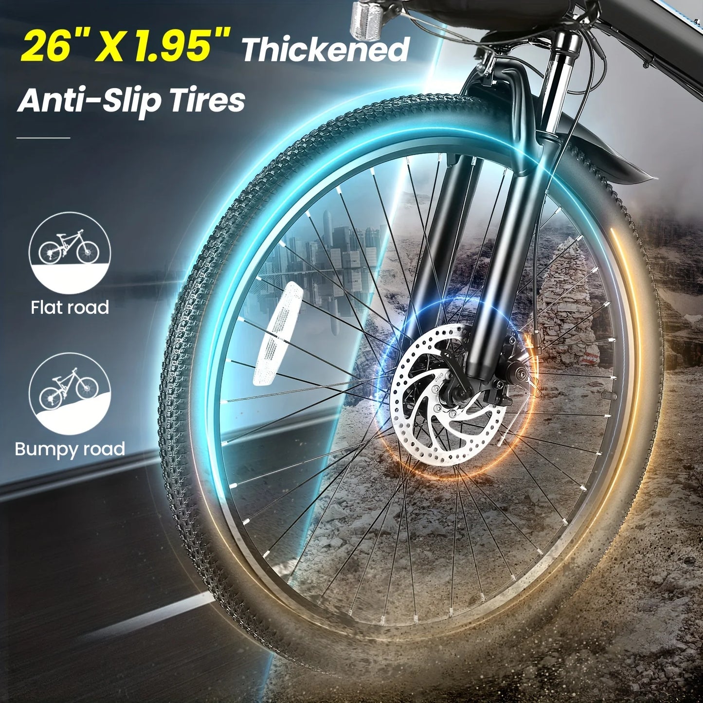 26" Folding Electric Bike for Adults, with 500W Motor,48V 20MPH  Up to 50Miles Range, Cruise Control