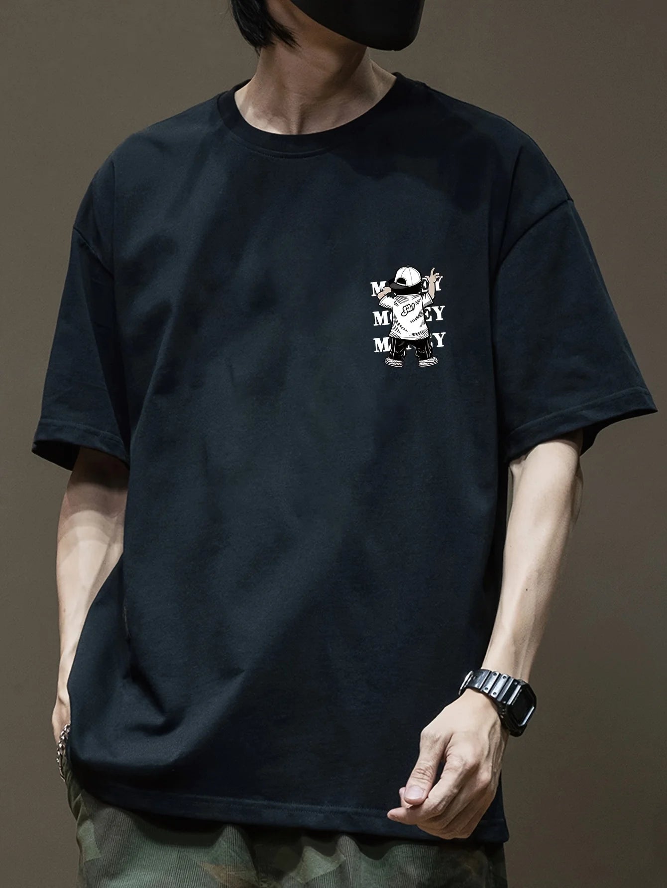 American heavyweight pure cotton short sleeved T-shirt for men 2024 trend loose American printed casual versatile top
