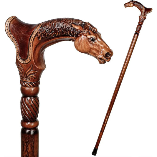 Horse Head Handle Carved Walking Cane Unique Designer