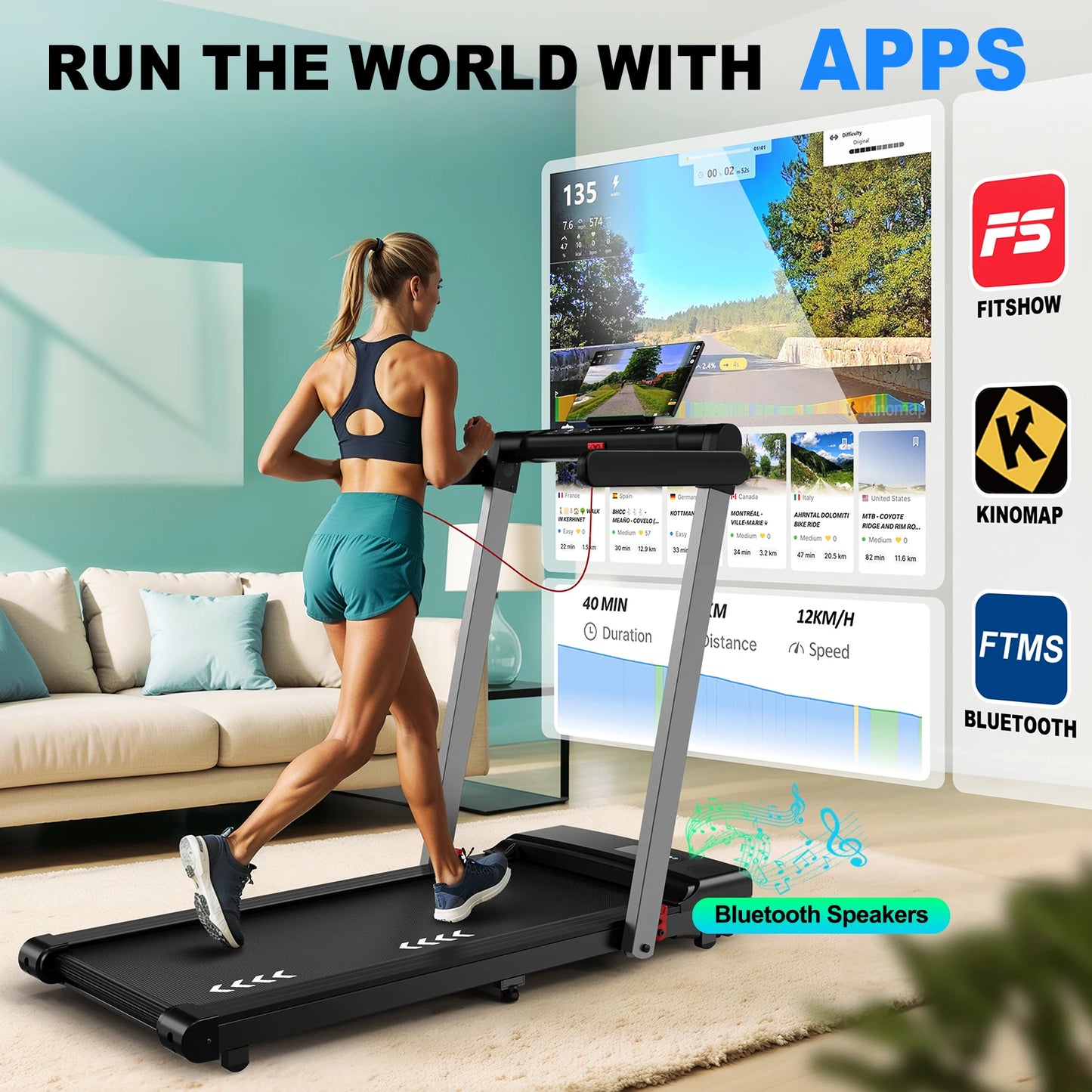 Treadmill for Home Use, 2.25Hp Motor, Speed 1-12Km/H