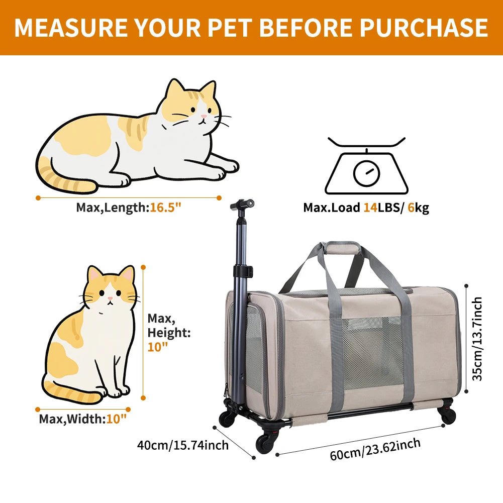Cat trolley for 2 cats – Cat transport box large with wheels for 2 animals