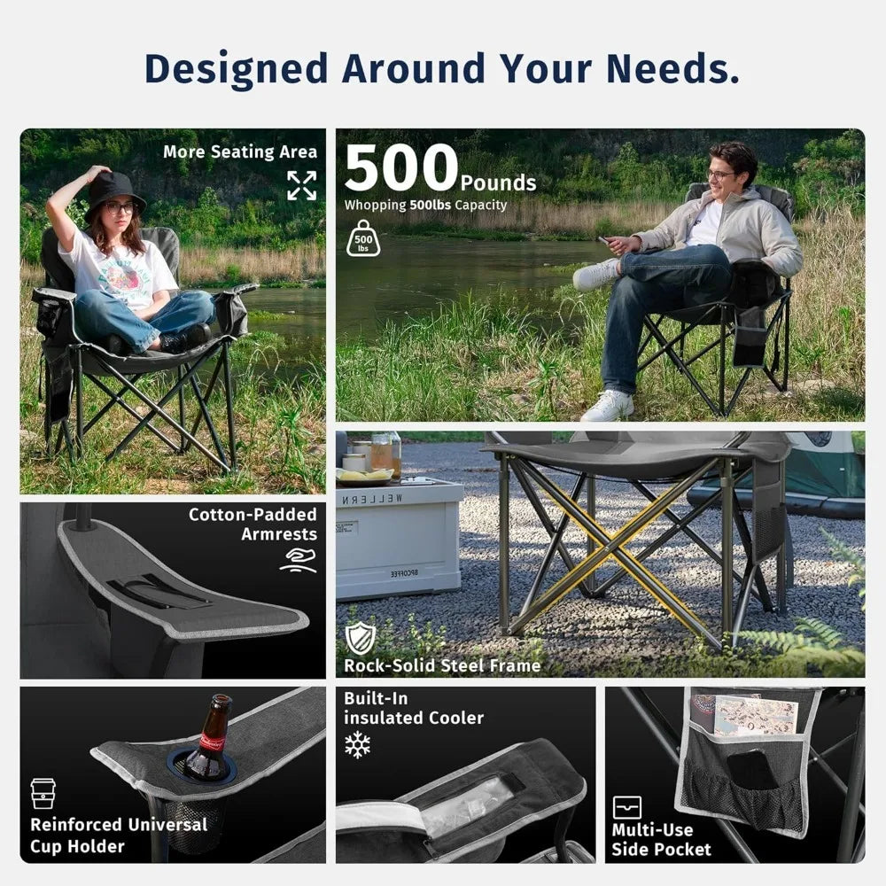 Oversized Camping Chair | Heavy Duty  Cup Holder & Side Pocket | Ideal for Camping