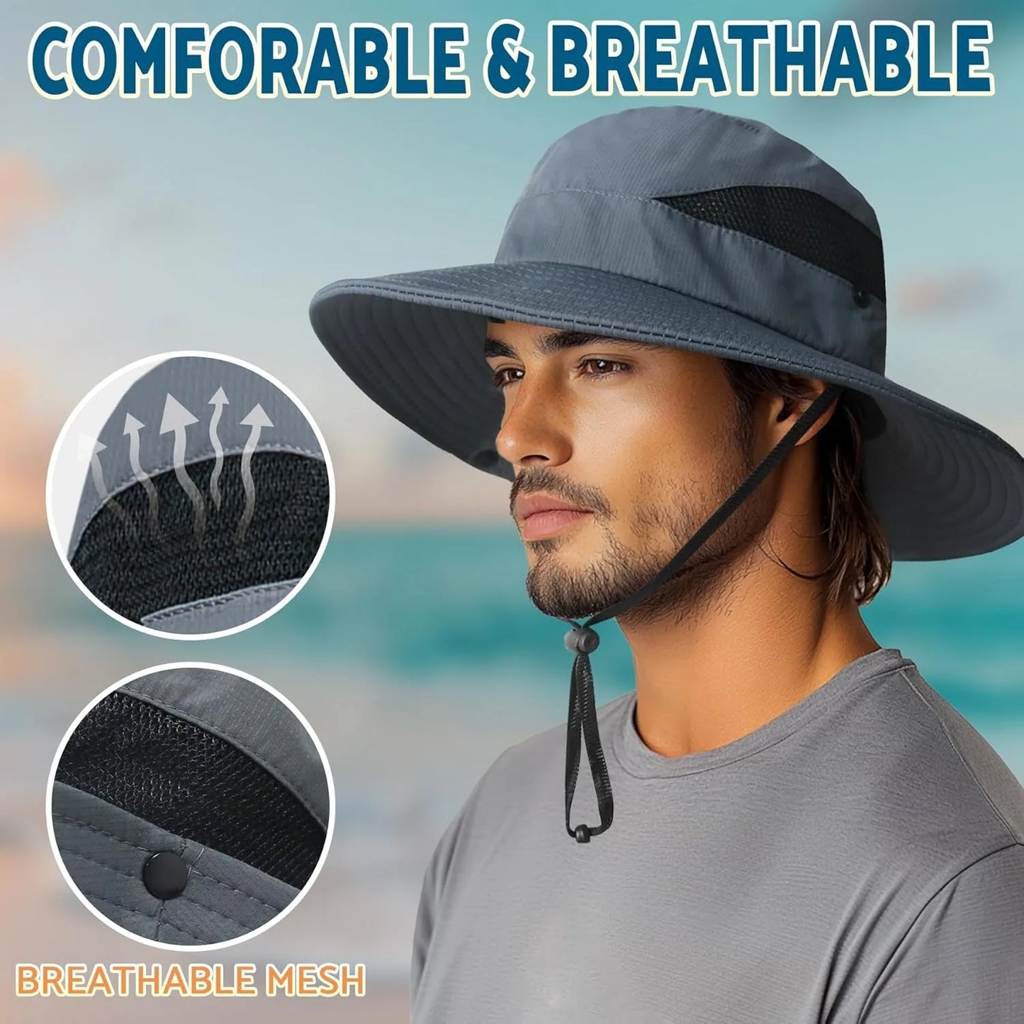 Sun Bucket Hats for Men Women 3” Wide Brim