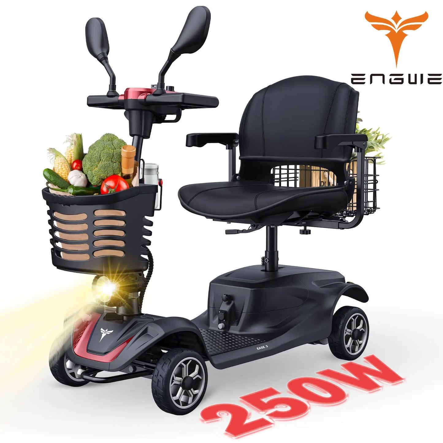 4-Wheel Mobility Scooter, 250W Motor, 5.6MPH, 24V 12Ah Battery, Dual Baskets, Foldable, Easy Control, Outdoor & Daily Use