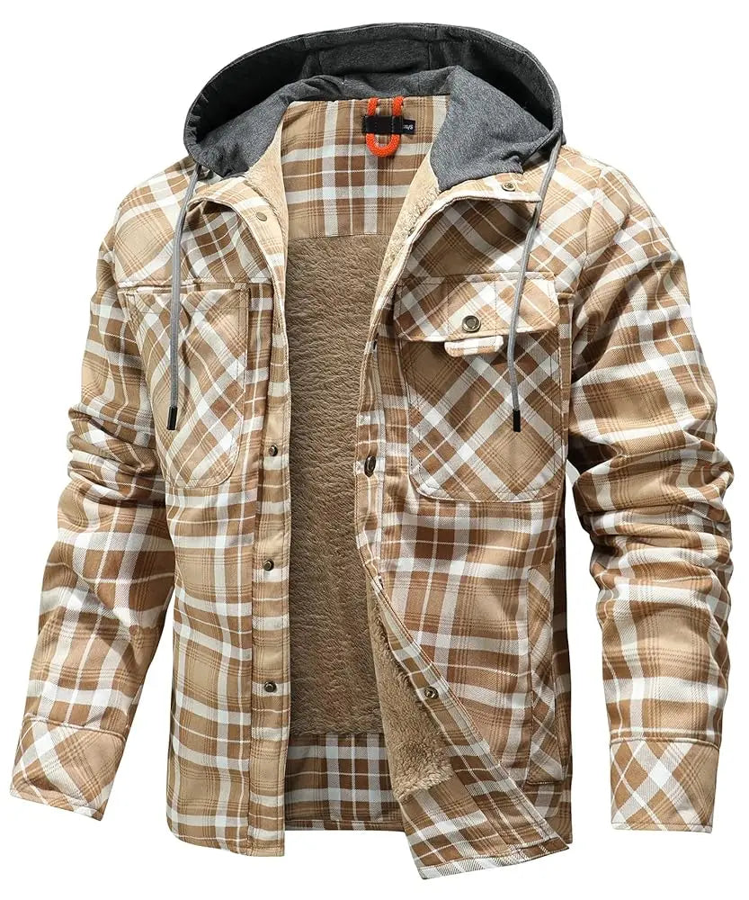 Men's Jackets Winter Hooded Warm Coat Casual Thicken Plaid Work Flannel