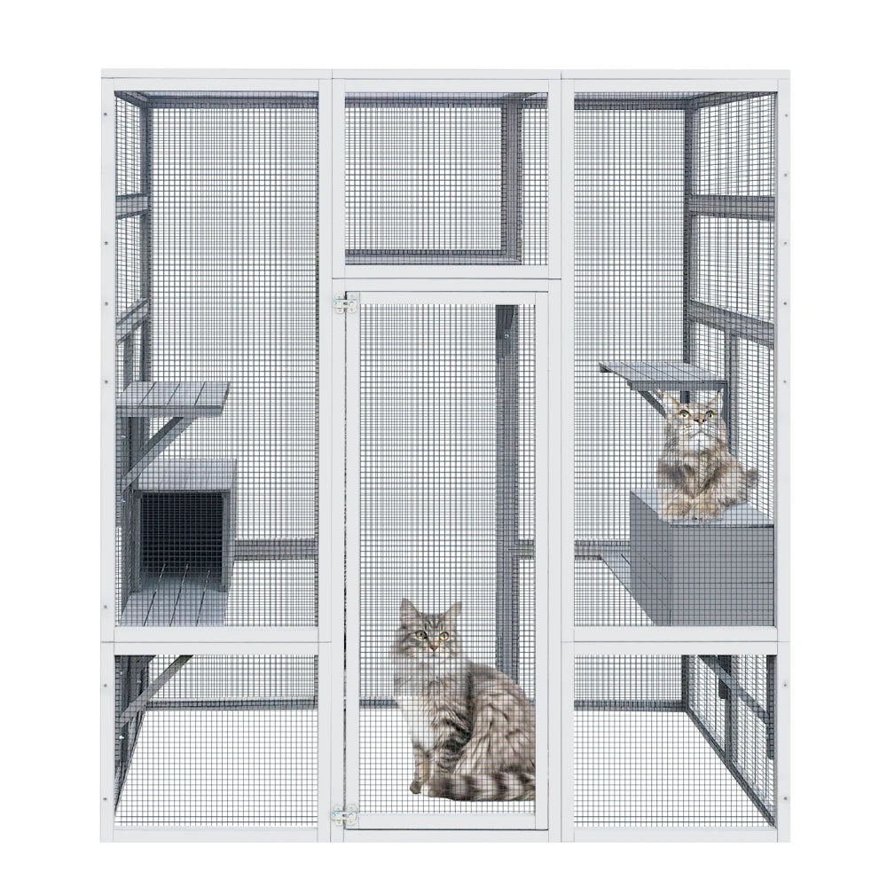 62.6" Outdoor Wooden Cat House Large Catio,  Solid Wood