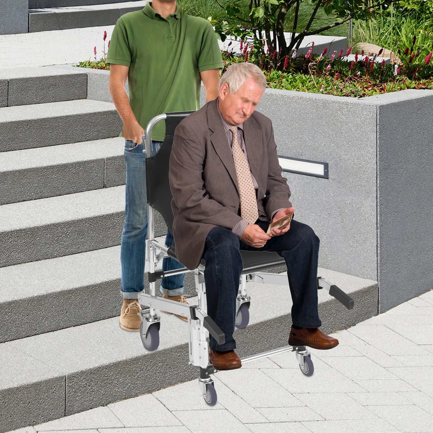 Stair Climbing Wheelchair, Foldable Lightweight Aluminum Rescue Stretcher