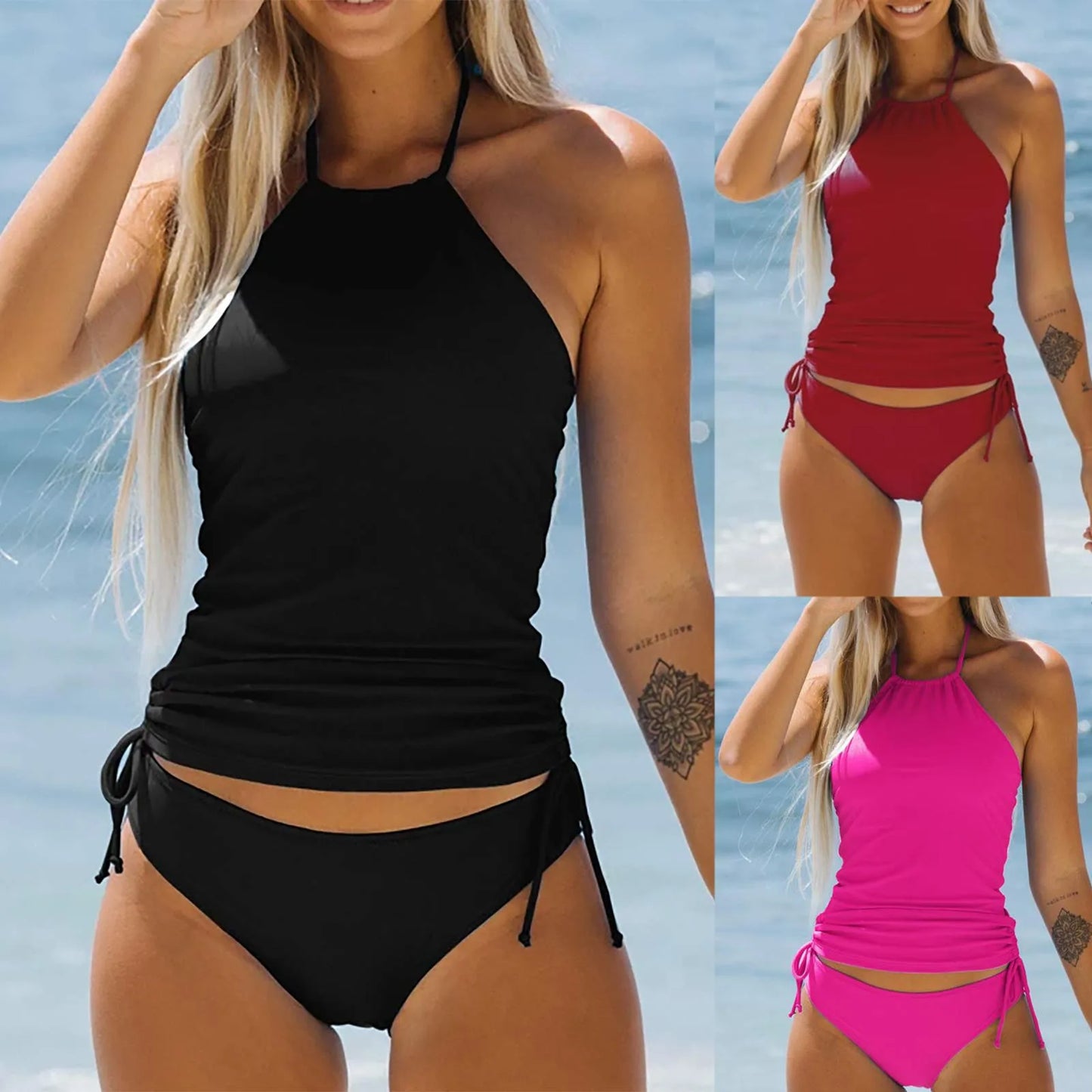 2025 Summer New Womens Swimsuit Neck Hanger Sleeveless Backless Crop Tops