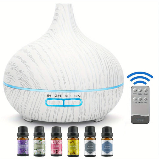 550ML Essential Oil Aroma Diffuser with 6-Bottle 10ml Oil Set,