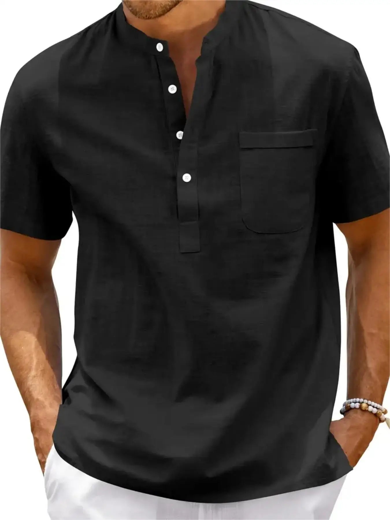 Men's Plus Size Cotton Linen Shirt with Pocket Casual
