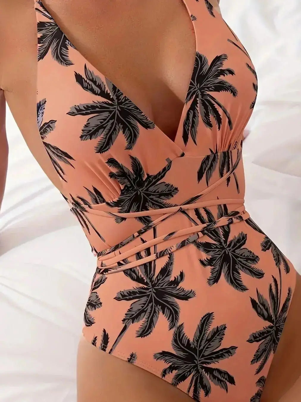 Women's One-piece Swimsuit With Tie-up Crisscross Back And Open Back Design.