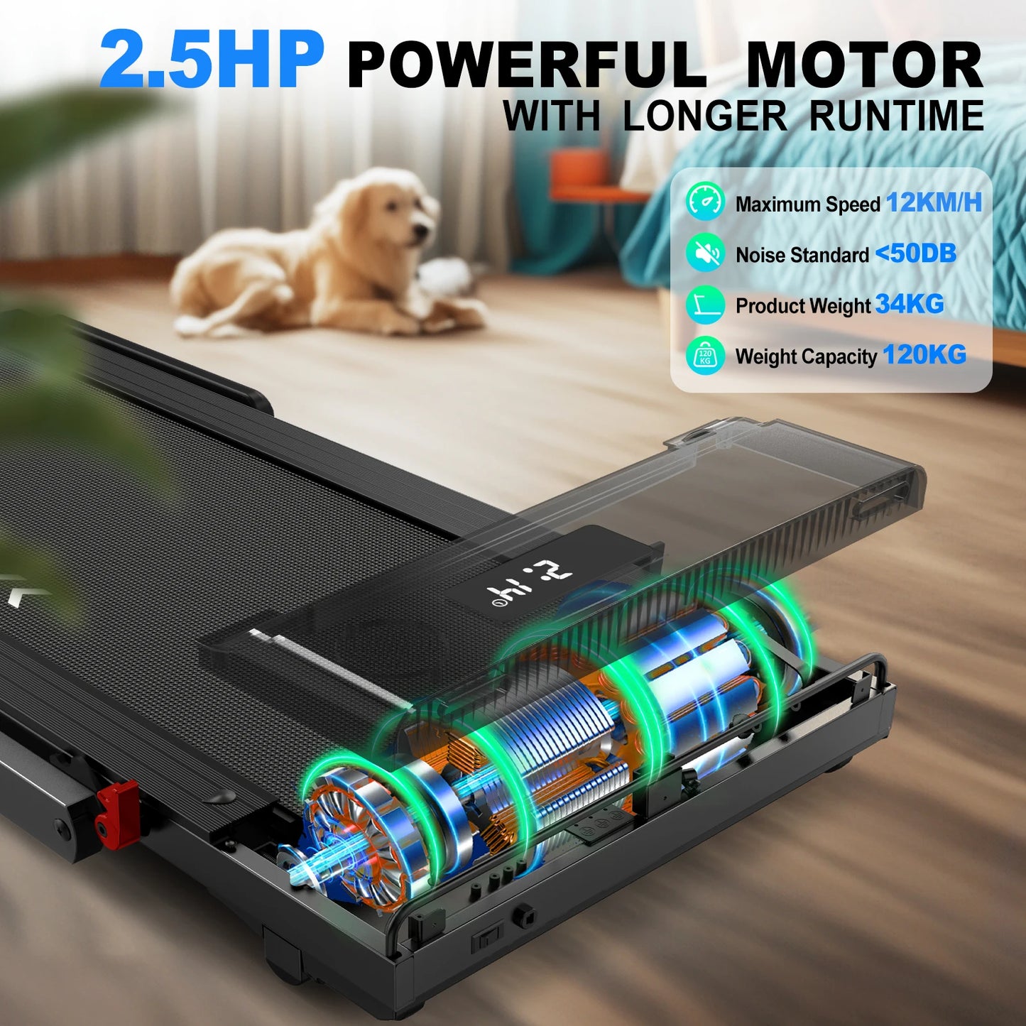 Treadmill for Home Use, 2.25Hp Motor, Speed 1-12Km/H